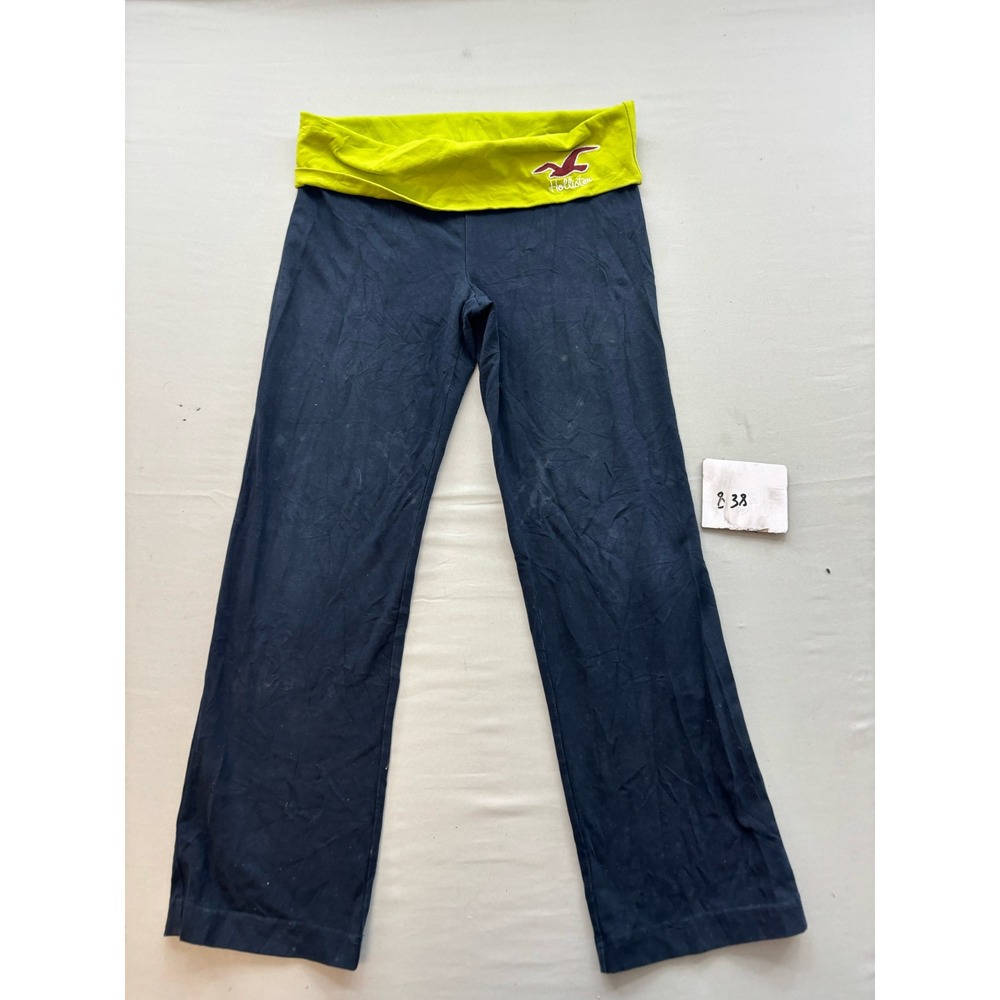 Hollister Navy Blue Yoga Pants Lime Green Fold Over Waist Flare Leggings Medium